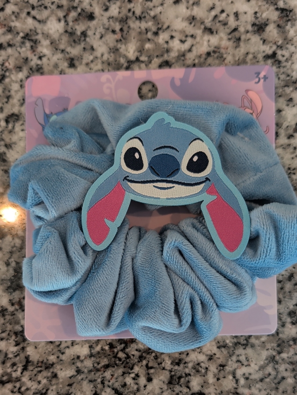 Disney Blue Cartoon Character Plush Scrunchie with Pink Ear Accents